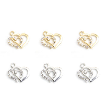 Overlapping Double Heart Charms with Crystal Borders