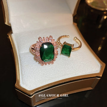Green Crystal Open Band Statement Ring Fashion Jewelry