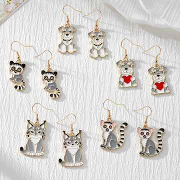 Gold Tone Enamel Lynx, Schnauzer and Lemur Drop Earrings in Five Designs