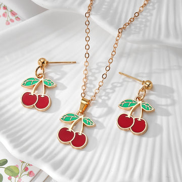 Enamel Fruit Plant Stud Earring Necklace Sets 7 Motifs