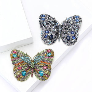 Large Rhinestone Butterfly Brooch Silver-Tone Alloy Crystal Pave