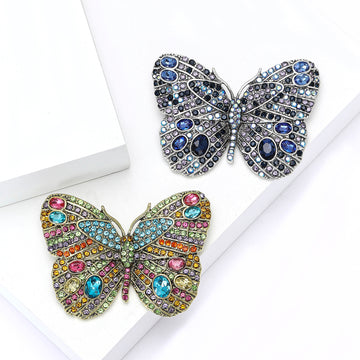 Large Rhinestone Butterfly Brooch Silver-Tone Alloy Crystal Pave