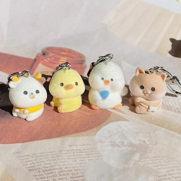 Flocked Mini Bird and Cat Keychains in Six Styles
