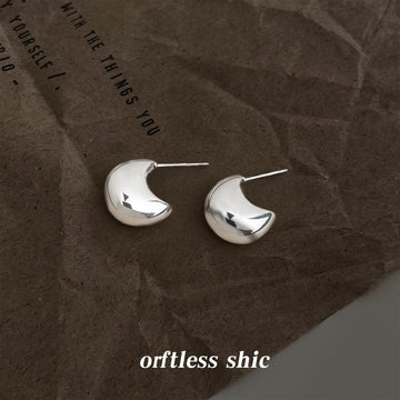 Silver Tone Mirror Polished Rounded Teardrop Stud Earrings