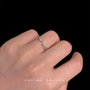 Silver Tone Multi Band Clear Stone Flower Open Adjustable Ring