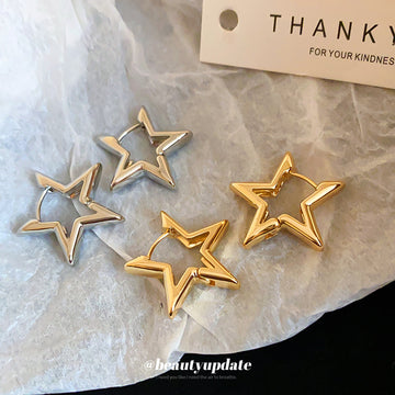 Open Star Metal Clip On Earrings in Gold and Silver Tones