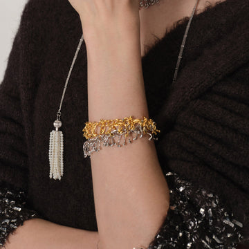 Abstract Curvy Metal Link Bracelets Gold and Silver Tone