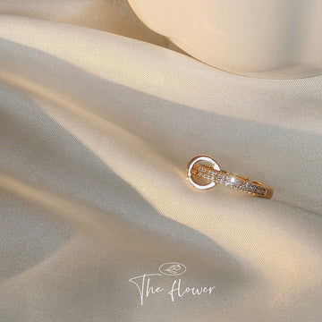 Gold Open Adjustable Ring Crystal Band Sliding Circle