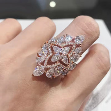 Rose Gold-Tone Large Pear Cluster Clear Stone Ring Sizes 6-10