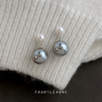 Silver-Tone White and Gray Pearl Drop Stud Earrings Pair