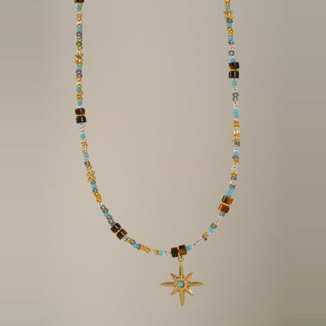 Beaded Star Pendant Necklace or Gold Disc Station Chain