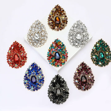 Large Teardrop Cluster Crystal Brooch Pin in Nine Colors