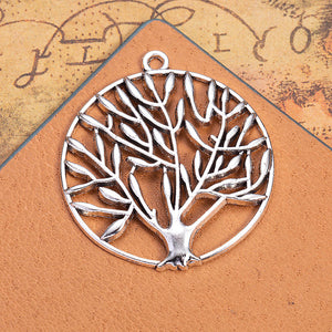 Round Openwork Tree Pendant Metal Jewelry Making Component In 3 Finishes