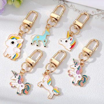 Gold Tone Colorful Enamel Unicorn Clip Keychains in Six Designs