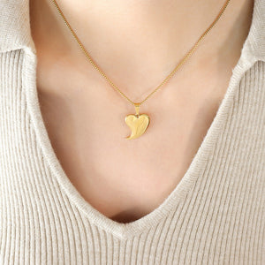 Polished Asymmetric Heart Pendant Necklace Gold Steel Tone