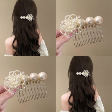 Pearl Flower Multi Tooth Hair Comb Blue Denim White