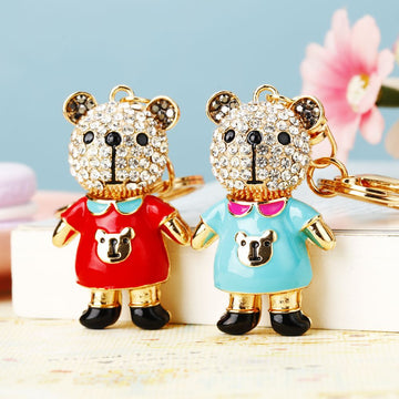 Jeweled Couple Bear Keychains in Red and Blue Pictured Colors