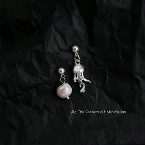 Asymmetric Pearl Jellyfish Drop Earrings Silver-Tone