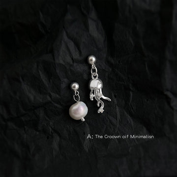 Asymmetric Pearl Jellyfish Drop Earrings Silver-Tone