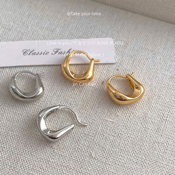 Rounded Geometric Huggie Hoop Earrings In Gold And Silver Tone