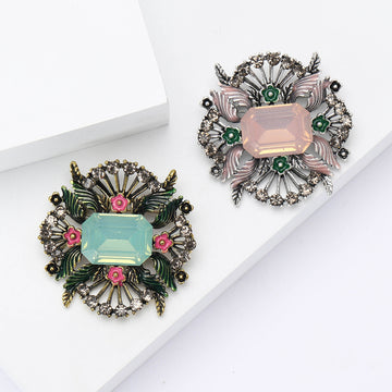 Vintage Floral Wreath Brooch Large Center Gem Two Colors
