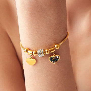 Gold Stainless Steel Heart Charm Bracelet Adjustable Snake