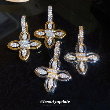 Two Tone Floral Crystal Hoop Earrings in Polished Statement Design