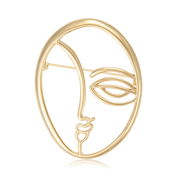 Abstract Single Line Face Brooch in an Oval Metal Frame