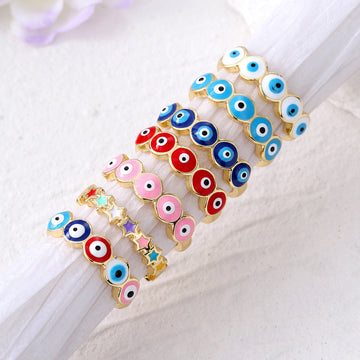 Gold Tone Open Band Evil Eye Adjustable Rings in Seven Styles