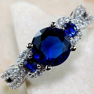White Metal Blue Three-Stone Cross Band Ring Alloy