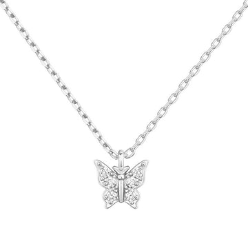 CZ Butterfly Pendant Necklace Gold Silver Two Tones