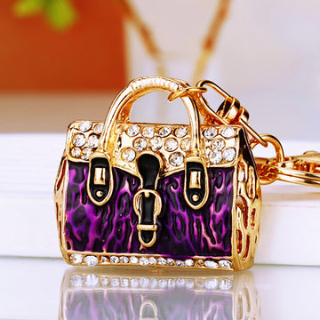 Jeweled Leopard Print Handbag Keychains with Braided Wrist Loops