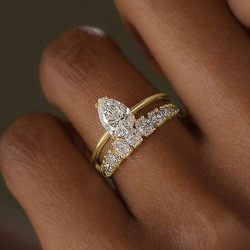Pear Solitaire And Marquise Two-Ring Set In Two Metal Tones