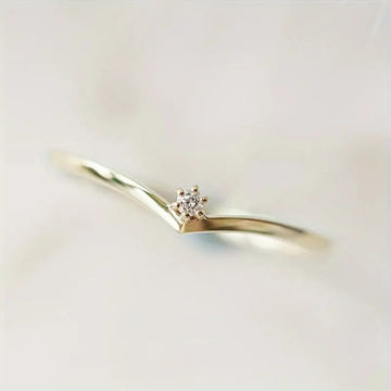 Thin Chevron V Band Single Stone Ring Gold White Metal