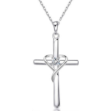 Heart-Wrapped Cross Pendant Necklace In Gold And Silver Tones