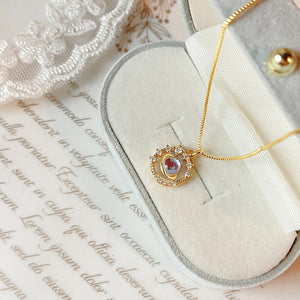 Gold Tone Multicolor Stone Ornate Wreath Pendant Chain Necklace
