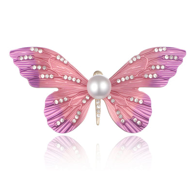 Front product view of the butterfly brooch pin in red and pink
