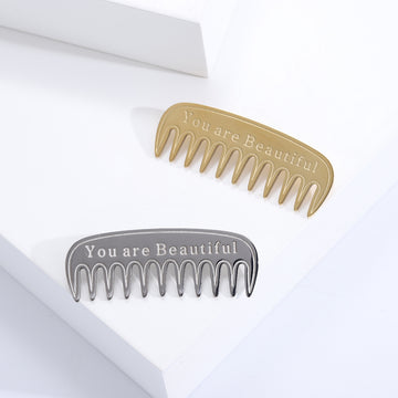 You Are Beautiful Comb Brooch in Gold or Silver Tone
