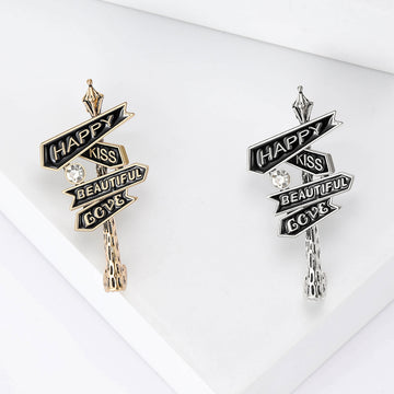 Happy Kiss Beautiful Love Signpost Brooch Enamel Crystal