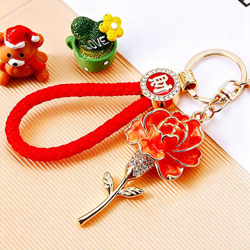 Enamel Rose Keychains in Five Plain and Five Fortune Cord Options