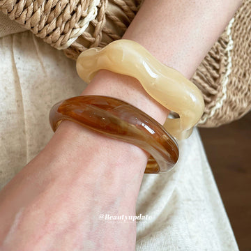 Acrylic Irregular Open Cuff Bangles Beige and Dark Brown