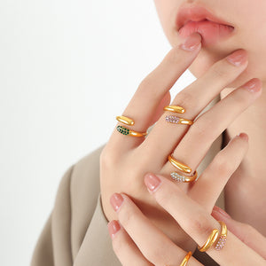Open Wrap Rhinestone Tip Rings Gold Steel Multicolor