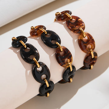 Resin Link Bracelet in Black Mixed Brown and Amber Colorways
