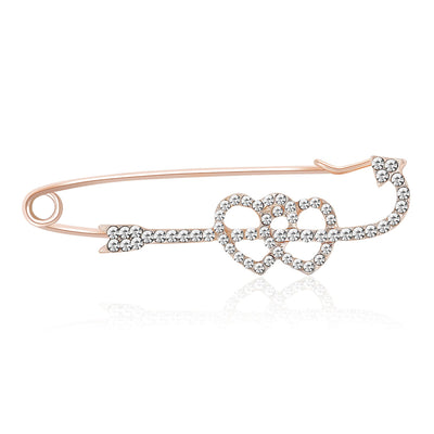 Double Heart Safety Pin Brooch shown on a clean white display