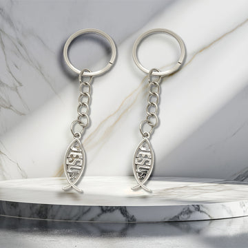 Silver Jesus Fish Ichthys Keychain Metal Christian Charm