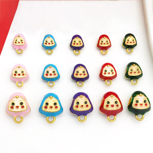 Enamel Zongzi Rice Dumpling Charm Beads with Smiling Face, Zinc Alloy