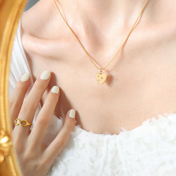Gold Heart Pendant Snake Chain Necklace Three Clear Stones