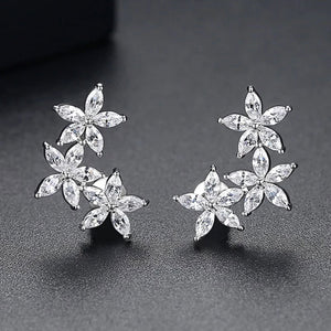 White Gold Tone Marquise Crystal Flower Cluster Studs
