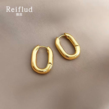 Gold-Tone Thick Polished Oval Huggie Hoop Earrings