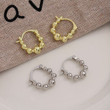 Gold and Silver Beaded Ball Hoop Earrings Metal Huggie Style
